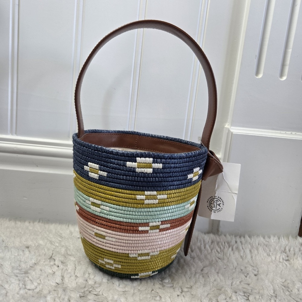 NWT Cesta Collective Party Pail Woven Basket Bucket Bag Stripes Rwanda Italy